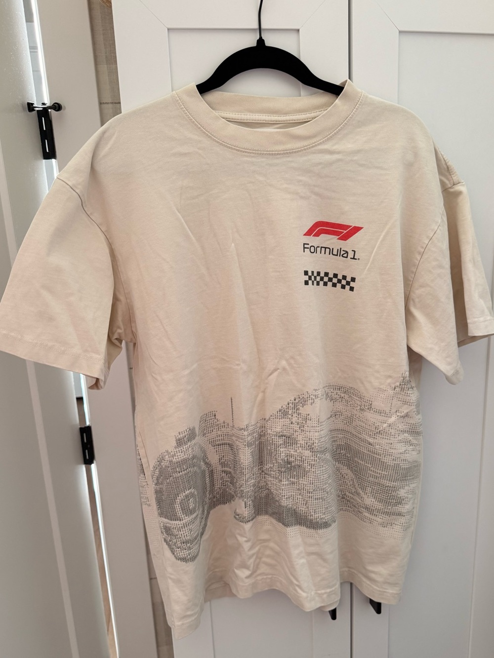 PacSun Beige Formula 1 Graphic Tee with Red Logo